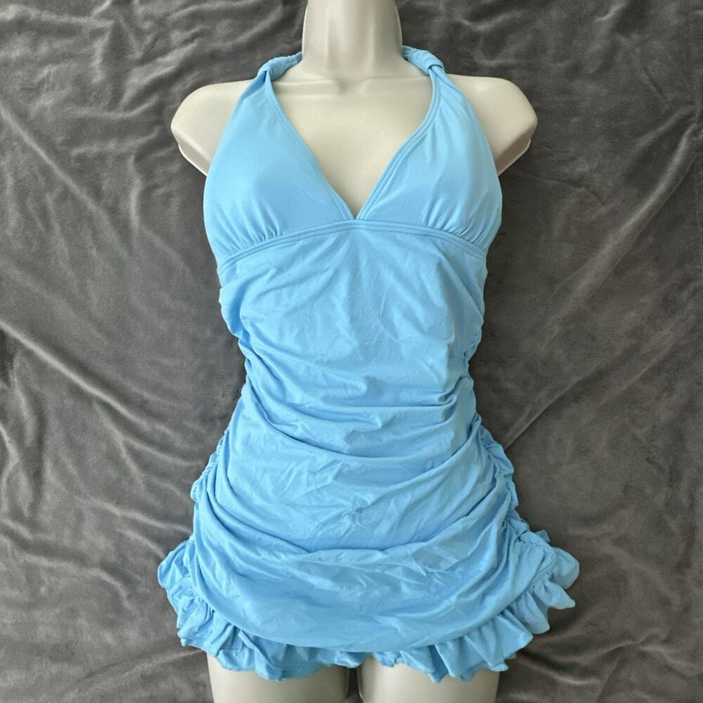 Coco Rave Swimdress Womens XL 38C Blue Moon One Piece Halter Ruched Ruffle Beach